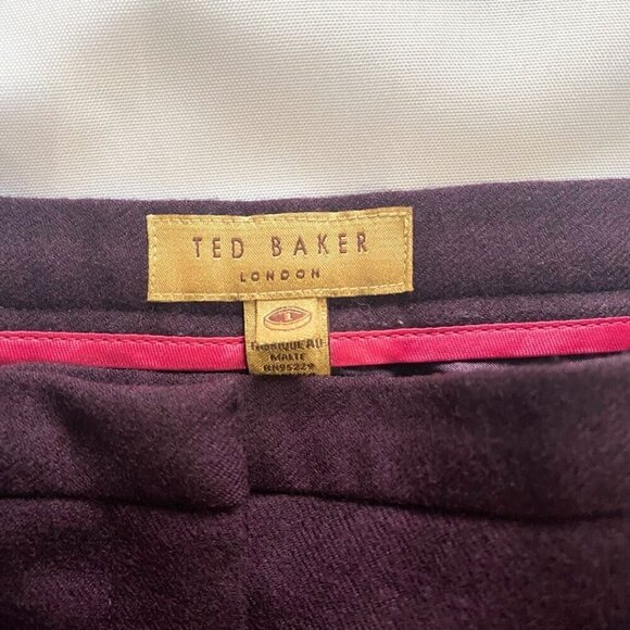 TED BAKER WOMEN'S UPALAT WOOL BLEND PLEATED SLIM FIT TROUSERS IN PURPLE - XS - Picture 5 of 9